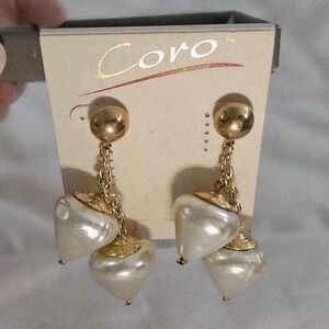 Coro Gold and Cream Geometric Earrings